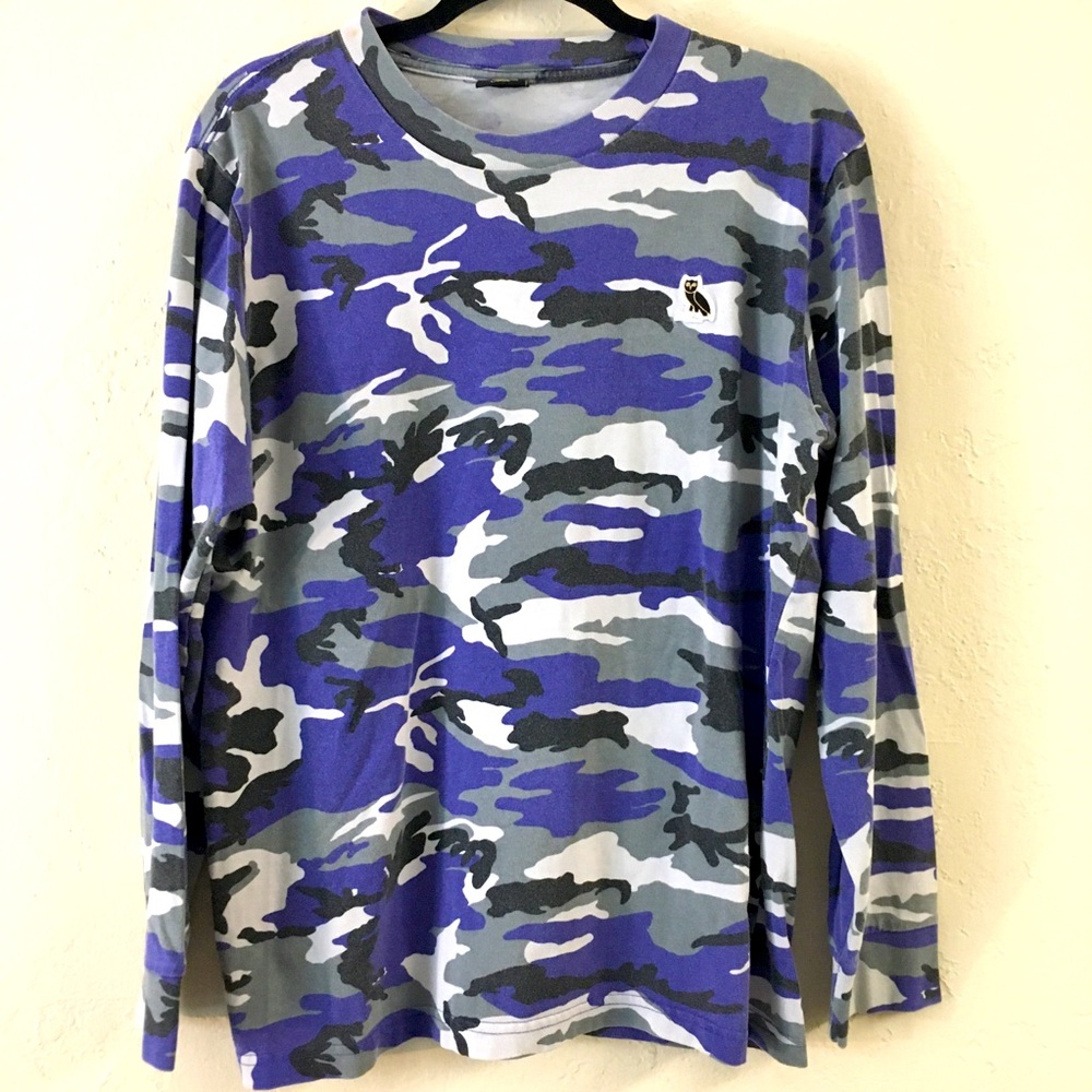 OVO Drake Camouflage Owl Long Sleeve T-Shirt Large 100% Cotton Crew Neck Casual